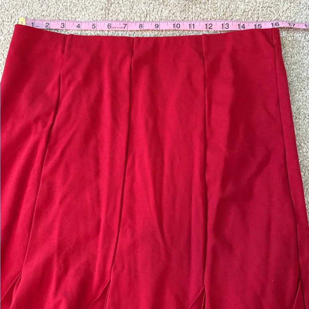 Donna Karan Red‎ Semi-Pleated Midi Fit And Flare Skirt Flirty Classic Size Large